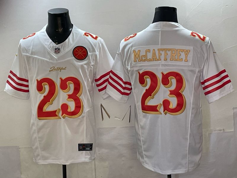 Men 2026 San Francisco 49ers #23 Mccaffrey White Gold 5th generations Nike Limited NFL Jersey style 003->women nfl jersey->Women Jersey